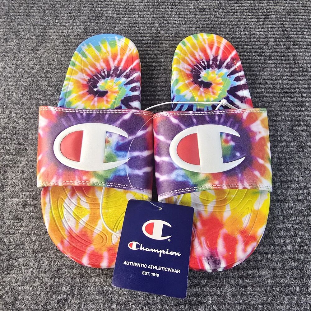 NEW Champion Slides Size 7 Tie Dye Women Sandals Rainbow Colorful CA100511W